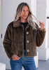 Brown Women's Cropped Fluffy Faux Fur Coat — Oversized Lapel Jacket with Button Down Closure & Warm Lining