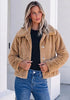 Khaki Women's Cropped Fluffy Faux Fur Coat — Oversized Lapel Jacket with Button Down Closure & Warm Lining