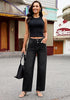 Washed Black Women's High Waisted Wide Leg Jeans by luvamia — Stretchy 90s Baggy Straight Denim, Raw Hem, Button Front, 29.5