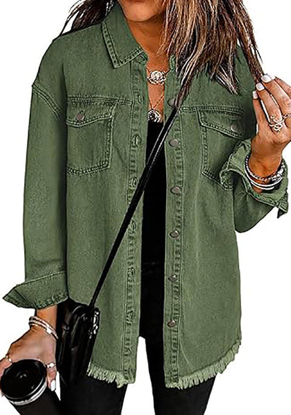 Elm Green Button-Up Oversized Women's Denim Shacket