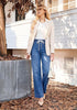GRAPENT Women's High Rise Straight Wide Leg Jeans | Stretchy Denim, Elastic Waist, 29.5