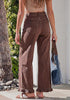 GRAPENT Women's High Waisted Ruffle Hem Wide Leg Jeans | Stretch Denim, 27.5
