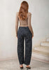 GRAPENT Women's High Rise Leopard Barrel Jeans | Leopard Print Denim, Adjustable Cinched Waist, Frayed Hem, 28