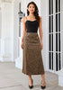 Dark Brown Cheetah Women's Leopard Print Satin Maxi Skirt — High Waisted Bias Cut A Line Slip Skirt with Stretchy Elastic Waistband