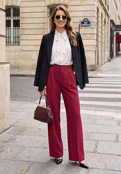 GRAPENT Women's High Waisted Wide Leg Work Pants | Elastic Back Waist, Front Pleated, Business Casual Office Outfits