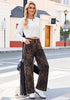 GRAPENT Women's High Waist Wide Leg Leopard Jeans | Stretchy Denim, Baggy Loose Fit, 29.5