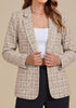 GRAPENT Women's Tweed Plaid Blazer | Notched Lapel, Fully Lined, Shoulder Pads, Single Button, 2 Pockets, Interview Office Business Casual