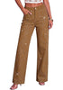 Brown  Women's Rhinestone Wide Leg Jeans, High Waisted Stretch Glitter Sparkly Embellished Denim Pants, 29.5