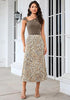 Taffy Leopard Women's Leopard Print Satin Maxi Skirt — High Waisted Bias Cut A Line Slip Skirt with Stretchy Elastic Waistband
