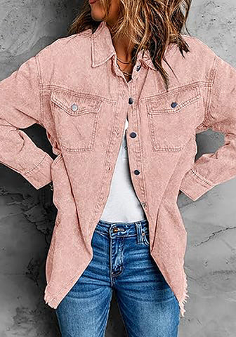 Dusty Pink Button-Up Oversized Women's Denim Shacket