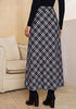 Black % white Women's Trendy Plaid Maxi Skirt — High Waisted A Line Long Skirt with Side Slit, Vintage Pattern & Back Elastic Waist