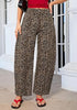 Khaki Brown Leopard  Women's Trendy Leopard Barrel Jeans — High Waisted Baggy Wide Leg Stretchy Denim Pants with Front Seam & Ankle Length