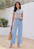 GRAPENT Women's High Waisted Scalloped Ankle Jeans | Stretchy Denim, Straight Wide Leg, 27.5