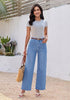 GRAPENT Women's High Waisted Scalloped Ankle Jeans | Stretchy Denim, Straight Wide Leg, 27.5