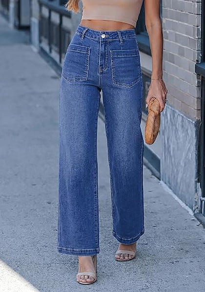 GRAPENT Women's High Waisted Wide Leg Jeans | Soft Stretch Denim, Patch Pocket, 29.5" Inseam, Full Length, Casual Work Outfits
