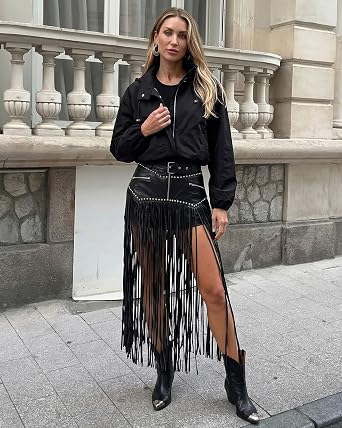 Black Women's Trendy Funnel Neck Bomber Jacket — Oversized Cropped Zip Up Hooded Jacket with Stand Collar & Elastic Cuff Hem