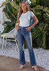 Vintage Blue Women's Trendy Mid Rise Bootcut Jeans — Stretchy Western Denim Pants with 90s Vintage Flare & 30.5