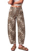GRAPENT Women's High Rise Leopard Barrel Jeans | Leopard Print Denim, Adjustable Cinched Waist, Frayed Hem, 28