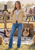 Beige Women's Trendy Funnel Neck Bomber Jacket — Oversized Cropped Zip Up Hooded Jacket with Stand Collar & Elastic Cuff Hem