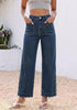 GRAPENT Women's High Waisted Scalloped Ankle Jeans | Stretchy Denim, Straight Wide Leg, 27.5