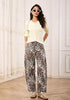 Sand Leopard Women's Trendy Leopard Barrel Jeans — High Waisted Baggy Wide Leg Stretchy Denim Pants with Front Seam & Ankle Length