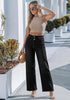 Washed Black Women's High Waisted Wide Leg Jeans by luvamia — Stretchy 90s Baggy Straight Denim, Raw Hem, Button Front, 29.5