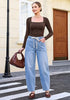 GRAPENT Women's High Waisted Barrel Jeans | Stretchy Denim, Elastic Drawstring Waist, 27.5