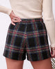 Multi Black Women's Plaid Skort High Waist Faux Wrap Mini Skirt with Side Zipper, Elastic Back & Built-in Shorts