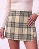 Beige Black Women's Plaid Skort High Waist Faux Wrap Mini Skirt with Side Zipper, Elastic Back & Built-in Shorts