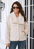 Cloud Cream Wide Lapel Faux Fur Coat for Women — Oversized Dropped Shoulder Jacket with Side Pockets & Snap Buttons