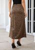 Dark Brown Cheetah Women's Leopard Print Satin Maxi Skirt — High Waisted Bias Cut A Line Slip Skirt with Stretchy Elastic Waistband