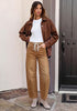 Golden Brown Barrel Jeans for Women High Waisted Baggy Drawstring Wide Leg Denim Pants Stretchy Ankle Length 27.5 Inseam Casual Trendy