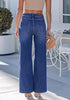 Darkness Blue  Women's Wide Leg High Waist Stretch Jeans Baggy Straight Leg Denim Pants,  29.5 Inch Inseam Angled Side Seam, Country Concert Western Style