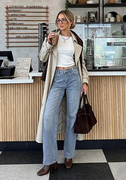 GRAPENT Women's High Rise Wide Leg Jeans | Stretchy Denim, Adjustable Cinch Waist, 30" Inseam, 90s Baggy Straight, Everyday Dressy Casual