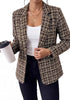 Brown Women's Plaid Tweed Work Blazer | Long Sleeve Notched Lapel Jacket, Fully Lined, Shoulder Pads, Single Button, 2 Pockets – Office, Interview, Business Casual