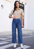 GRAPENT Women's High Waisted Scalloped Ankle Jeans | Stretchy Denim, Straight Wide Leg, 27.5