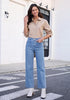 GRAPENT Women's High Waisted Scalloped Ankle Jeans | Stretchy Denim, Straight Wide Leg, 27.5