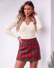 Red Green Women's Plaid Skort High Waist Faux Wrap Mini Skirt with Side Zipper, Elastic Back & Built-in Shorts