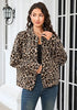 Sand Leopard Women's Leopard Print Bomber Jacket — Oversized Brushed Wool Blend Cheetah Jacket with Stand Collar, Snap Buttons & Elastic Hem