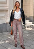 Pecan Brown Women's High Waisted Straight Leg Jeans, Tuxedo Side Stripe Stretchy Denim Pants, 29