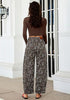 Bleached Sand Leopard Women's Trendy Leopard Barrel Jeans — High Waisted Baggy Wide Leg Stretchy Denim Pants with Front Seam & Ankle Length
