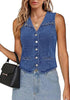 LookbookStore Women Classic Blue Casual Sleeveless Denim Vest Button Down Braided Adjustable Waist Western Jean Waistcoat