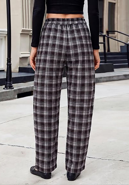 GRAPENT Women's High Waisted Plaid Barrel Pants | Tapered Wide Leg, Elastic Drawstring Waist, Front Pockets, Work Office Casual Fall Outfits