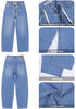 Medium Blue Barrel Jeans for Women High Waisted Baggy Drawstring Wide Leg Denim Pants Stretchy Ankle Length 27.5 Inseam Casual Trendy