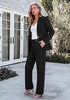 Black Women's Elegant Business Pantsuit — Single Button Blazer & High Waisted Pants with Adjustable Waistband
