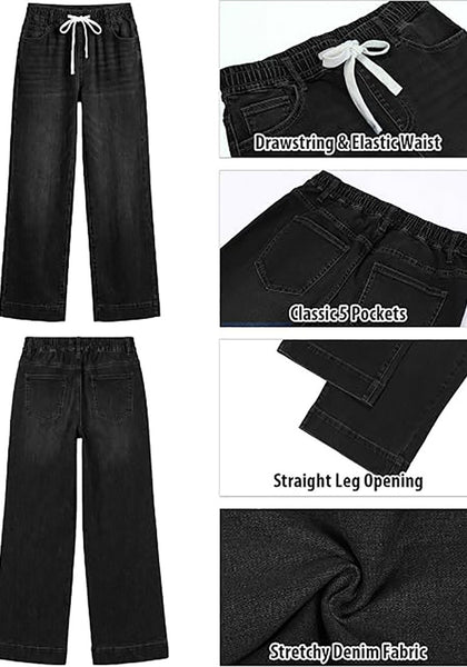 GRAPENT Women's High Rise Straight Wide Leg Jeans | Stretchy Denim, Elastic Waist, 29.5" Inseam, Work & Casual Daily Wear