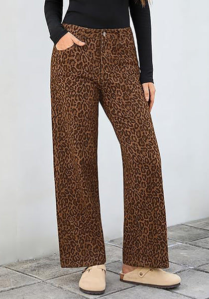 GRAPENT Women's High Waist Wide Leg Leopard Jeans | Stretchy Denim, Baggy Loose Fit, 29.5" Inseam, Cheetah Print, Western Chic Outfits