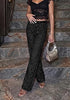 Washed Black Women's Rhinestone Wide Leg Jeans, High Waisted Stretch Glitter Sparkly Embellished Denim Pants, 29.5