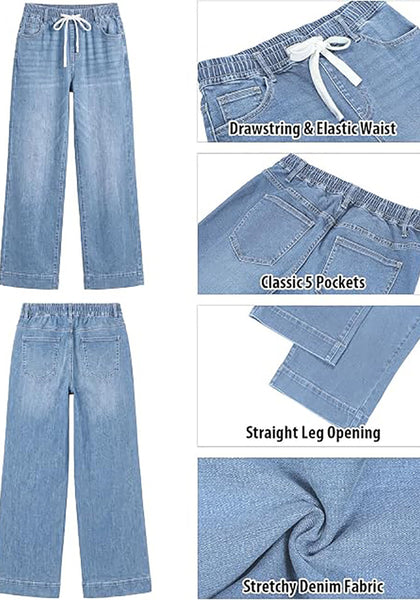 GRAPENT Women's High Rise Straight Wide Leg Jeans | Stretchy Denim, Elastic Waist, 29.5" Inseam, Work & Casual Daily Wear