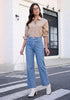 GRAPENT Women's High Waisted Scalloped Ankle Jeans | Stretchy Denim, Straight Wide Leg, 27.5